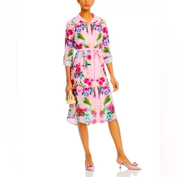 T Tahari Dresses & Skirts - T Tahari Rose Pink Floral Midi Dress XS